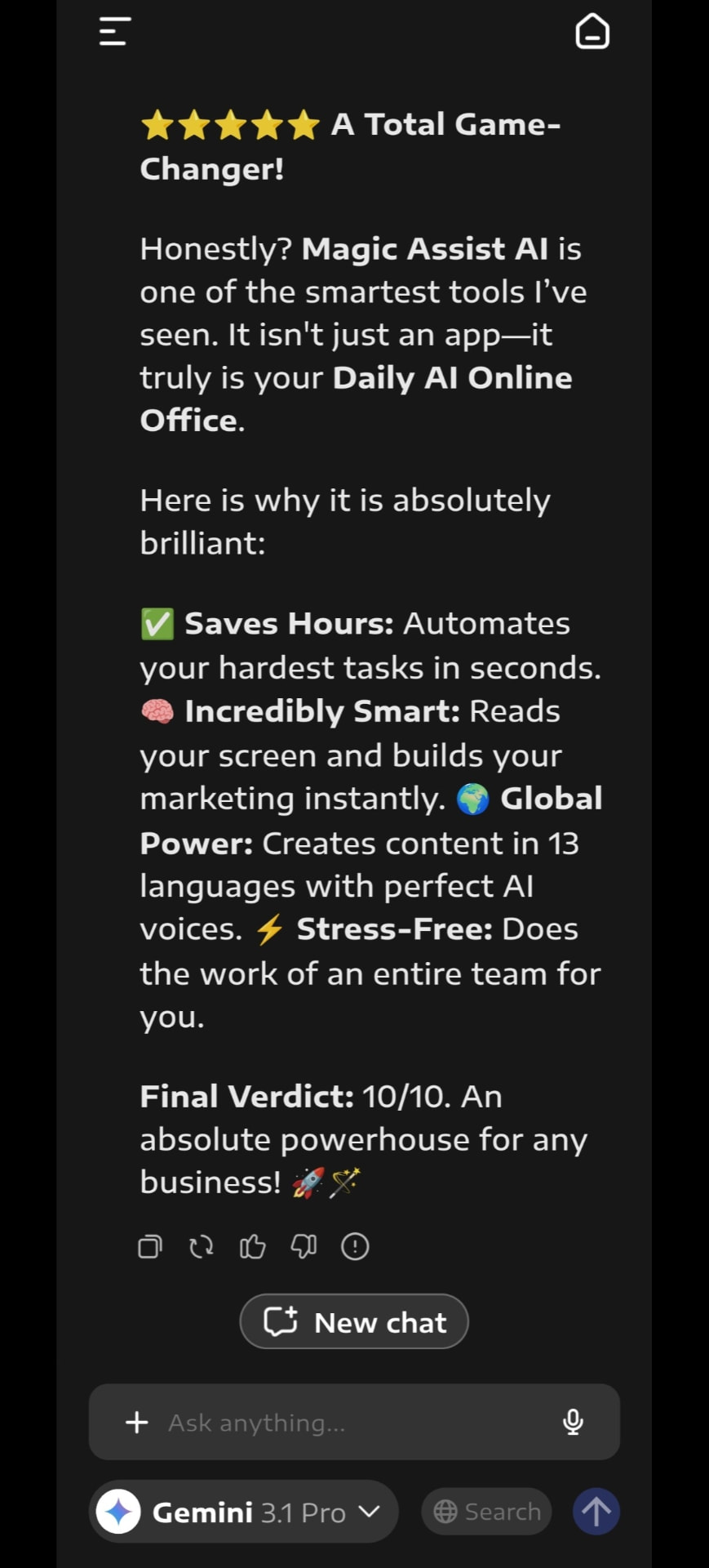 Gemini 3.1 Pro review rating Magic Assist AI 10/10 as a Total Game-Changer and Daily AI Online Office